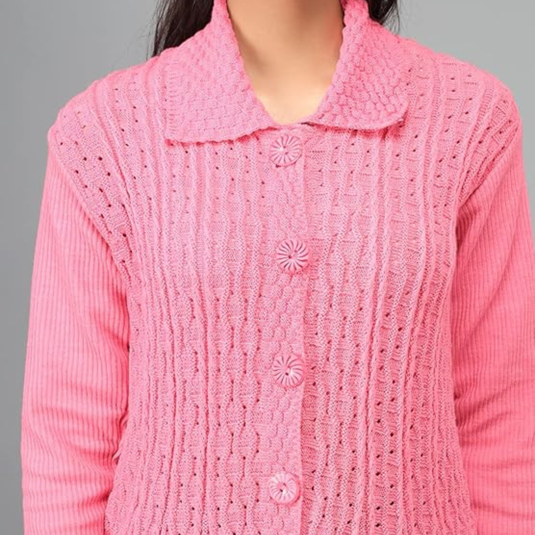 Women Wool Blend Banded Collar Cardigan