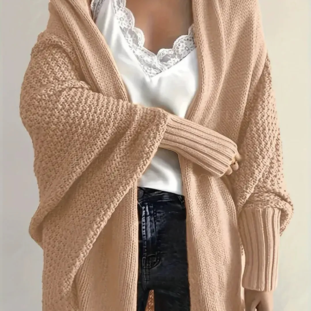 Solid Open Front Knit Cardigan, Casual Batwing Sleeve Oversized Sweater, Women's Clothing