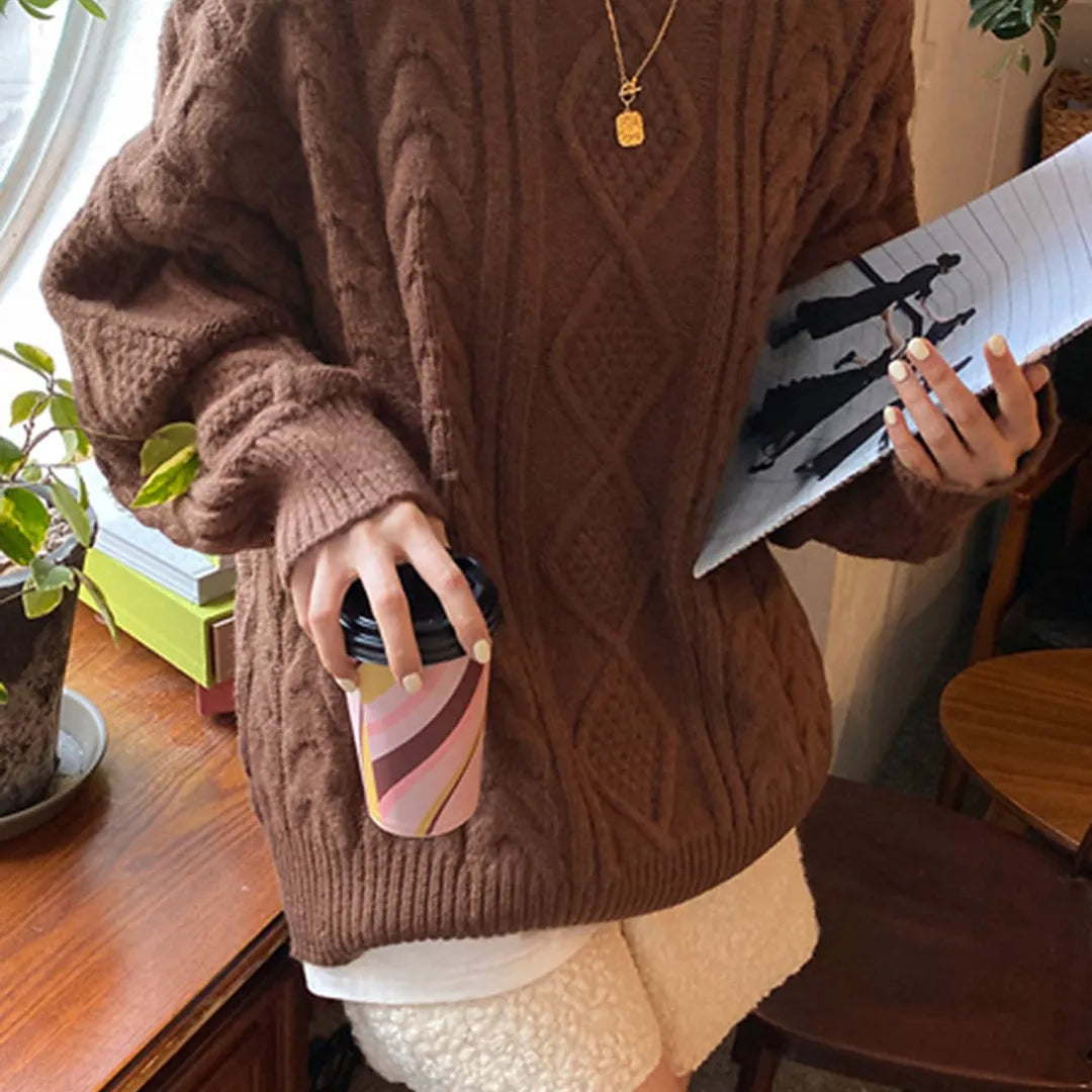 DAZY 1pc Cable Knit Drop Shoulder Sweater,Fall Clothes