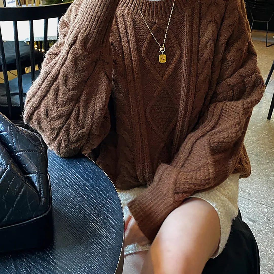 DAZY 1pc Cable Knit Drop Shoulder Sweater,Fall Clothes