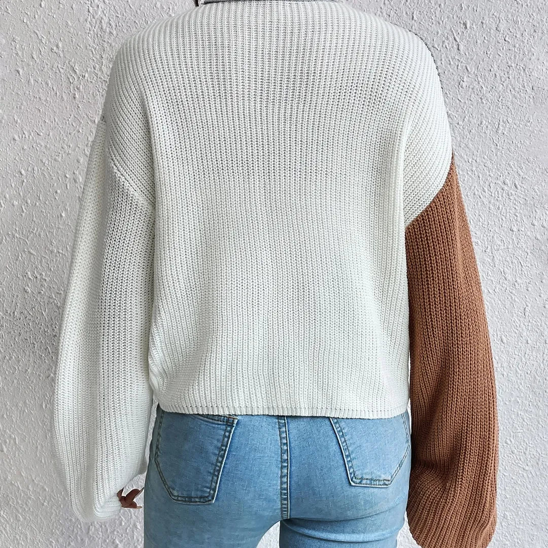 SHEIN Essnce Color Block Turtleneck Drop Shoulder Sweater