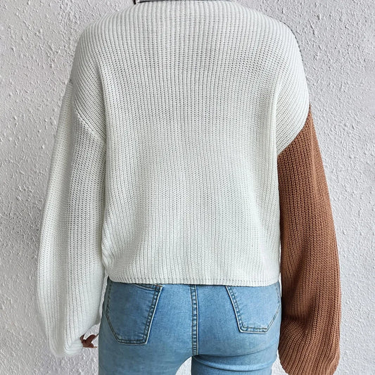 SHEIN Essnce Color Block Turtleneck Drop Shoulder Sweater