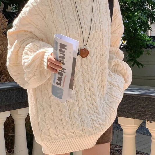 DAZY Women's Crew Neck Solid Color Twist Knit Casual Sweater, Long Sleeve Tops, Fall Women Clothes