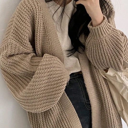 EAVA Women's Korean Style, Casual and Relaxed Look, Bell Sleeves, Solid Color Casual Knitted Long Sleeve Cardigan for Fall/Winter, Valentine's Day, Valentine's Day Outfits for Women, Valentine's Day Clothes