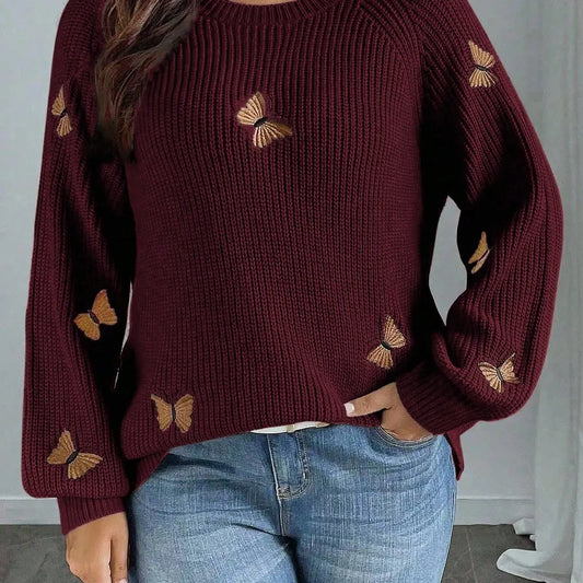 SHEIN Clasi Women Plain Knitted Bow Embroidery Flowers Long Sleeve Regular Elegant Pullover Sweater, Autumn Winter Sweater With Bowsbow Sweaterelegant Sweater Fall Cloth For Women
