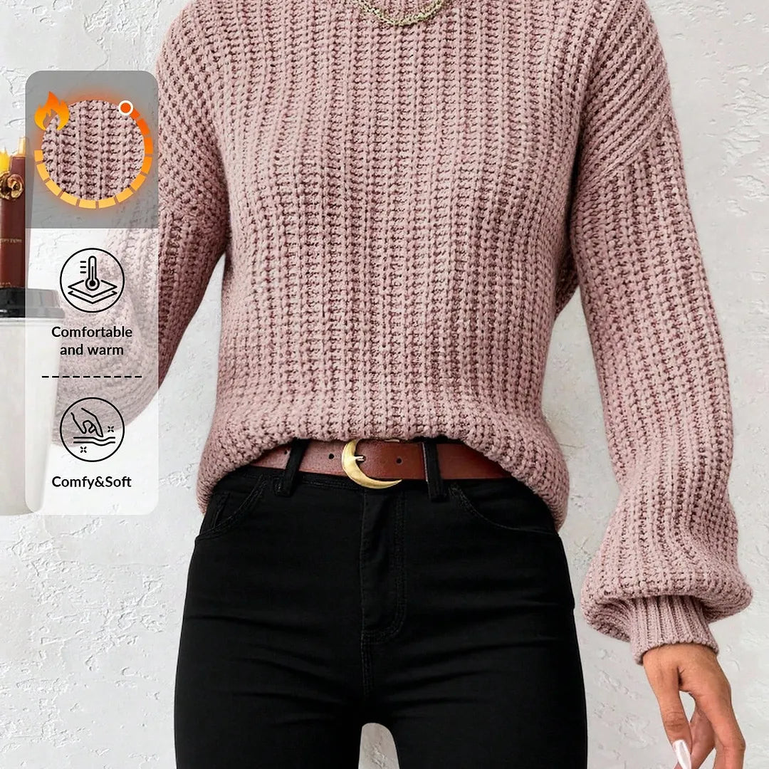 EURMUSE Women's Solid Crew Neck Oversized Long Sleeve Casual Sweater, Fall/Winter