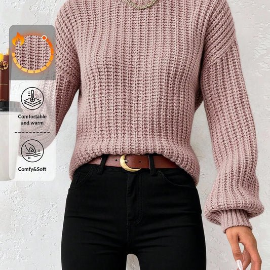 EURMUSE Women's Solid Crew Neck Oversized Long Sleeve Casual Sweater, Fall/Winter