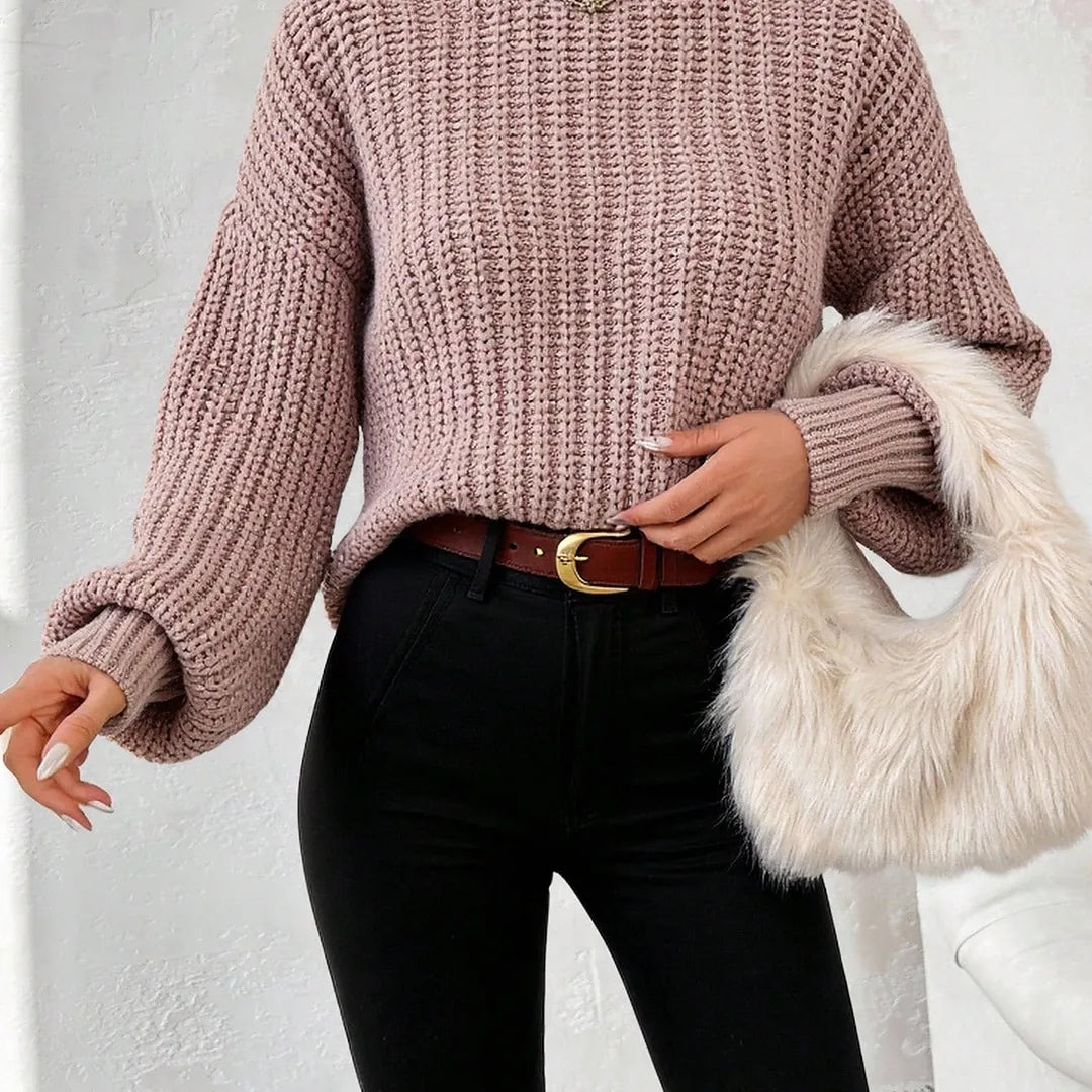 EURMUSE Women's Solid Crew Neck Oversized Long Sleeve Casual Sweater, Fall/Winter