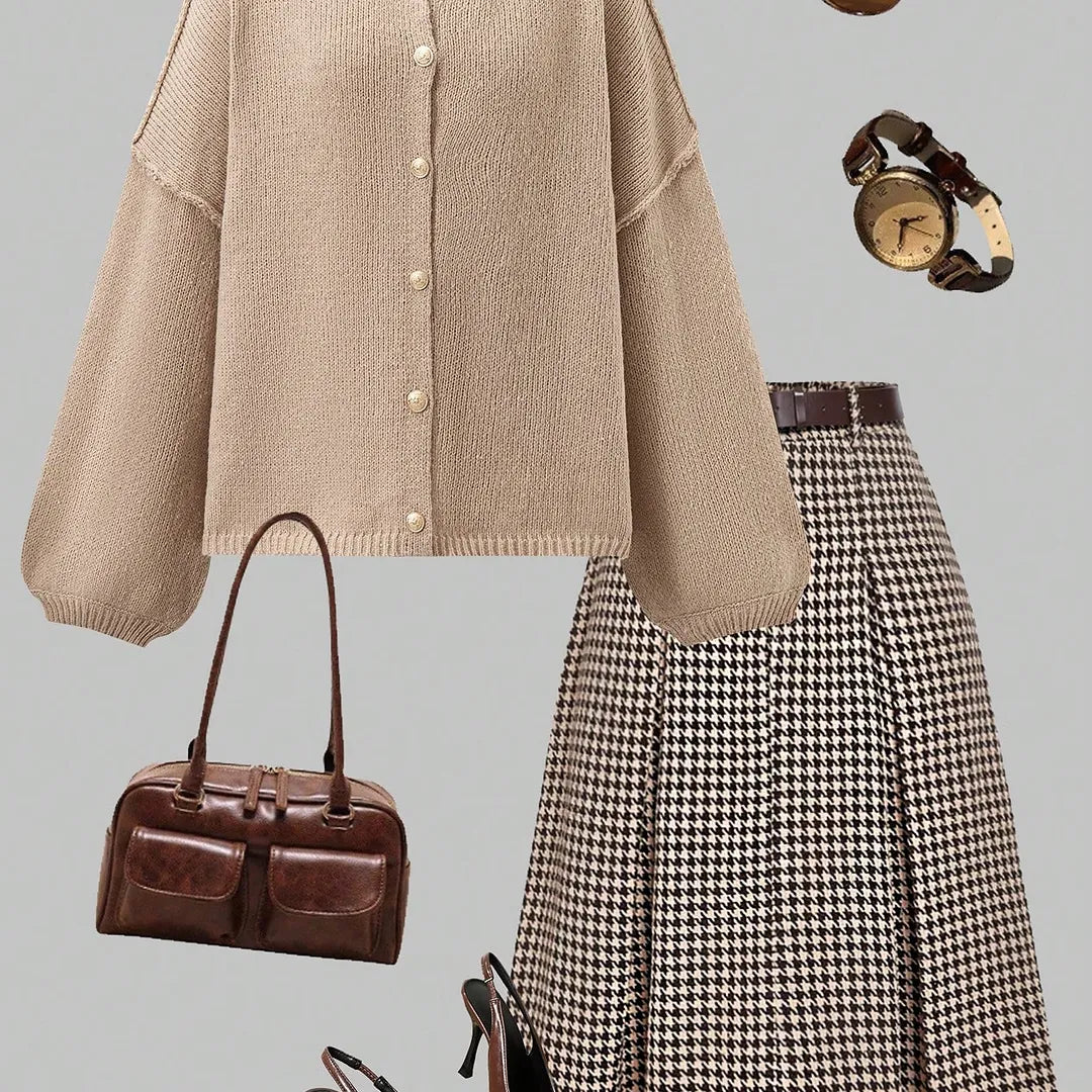 2025 Women's Autumn/Winter Sweater, Fashion New Style - Casual Loose Fit Knit Cardigan With Metal Buttons, Long Sleeve Sweater Coat,Christmas New Year