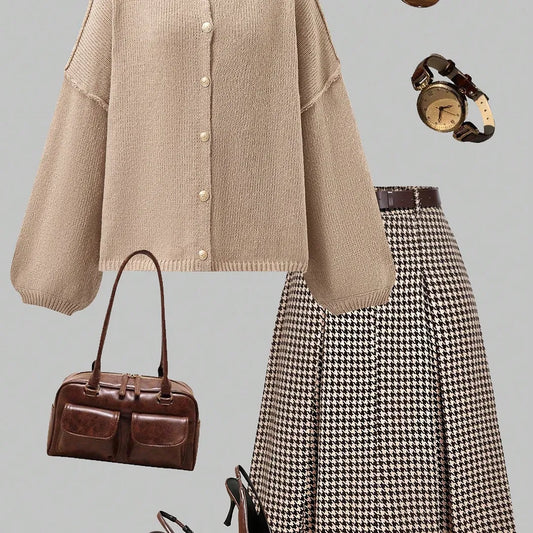 2025 Women's Autumn/Winter Sweater, Fashion New Style - Casual Loose Fit Knit Cardigan With Metal Buttons, Long Sleeve Sweater Coat,Christmas New Year