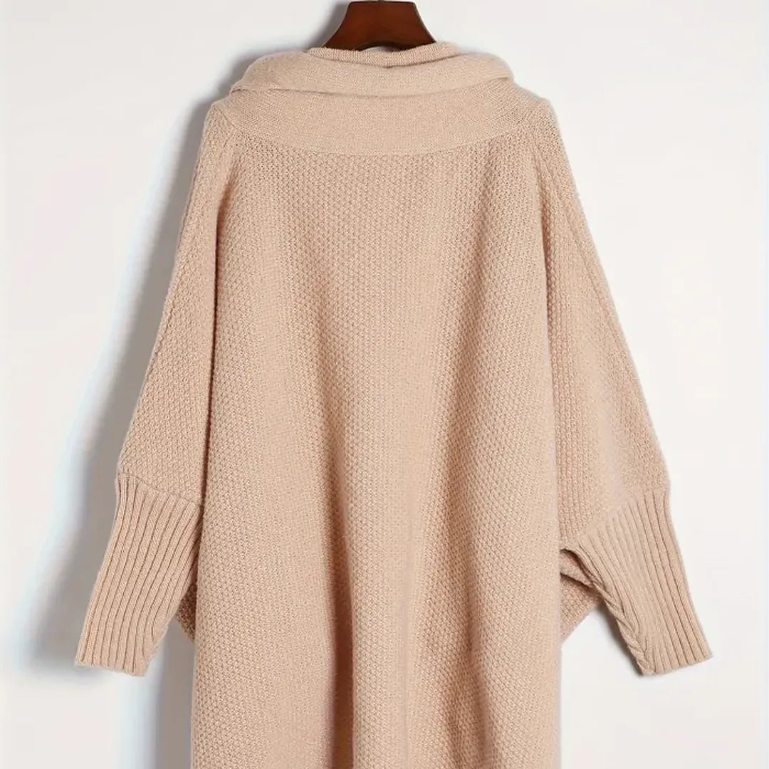 Solid Open Front Knit Cardigan, Casual Batwing Sleeve Oversized Sweater, Women's Clothing