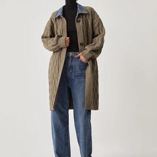 Diamond Stitch Knitting Longline Cardigan