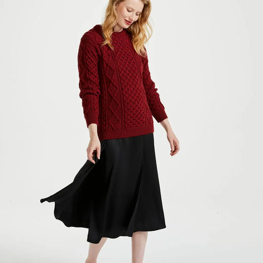 Éireann Ladies Traditional Aran Supersoft Merino Sweater - Rua Red