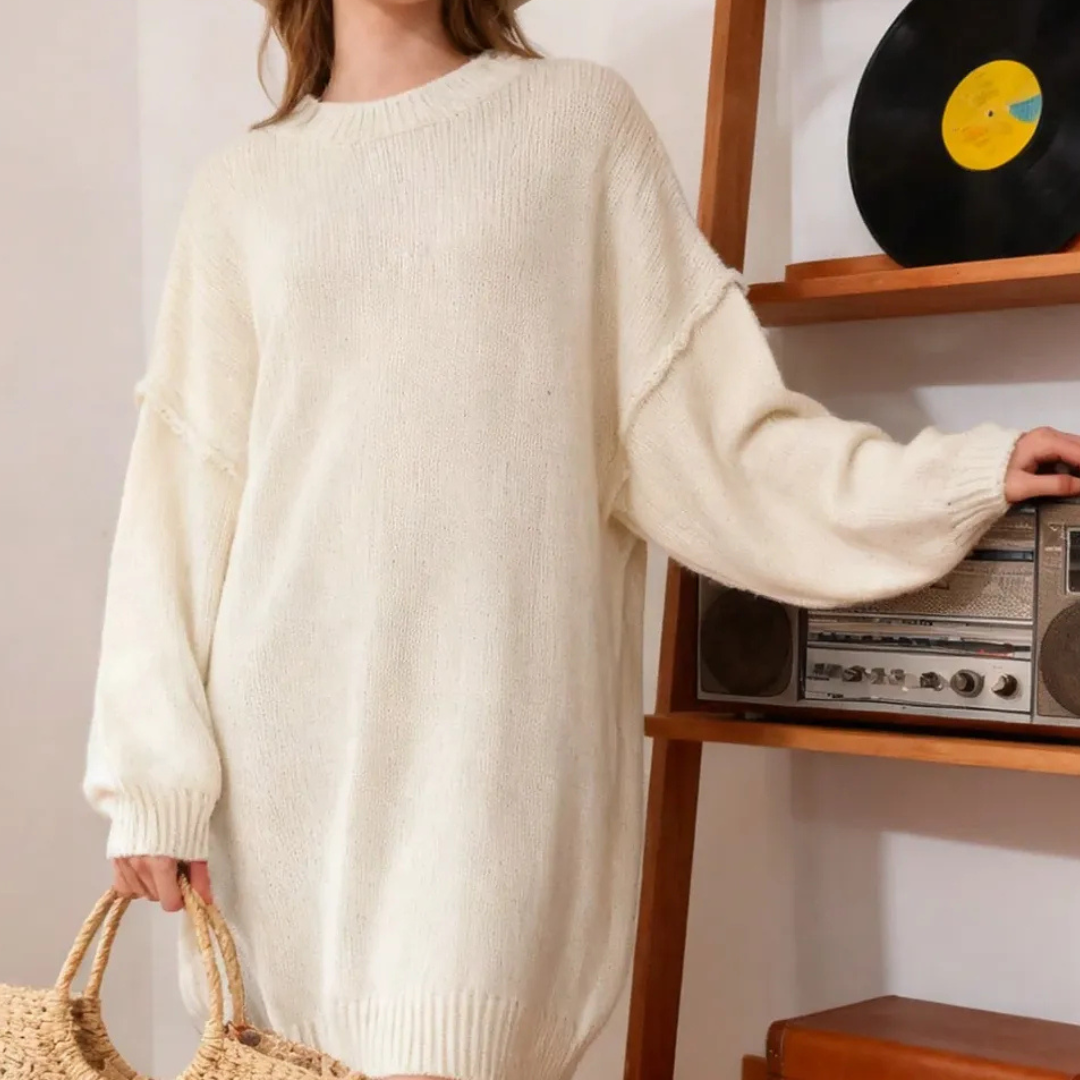 1pc Plus Size Loose Solid Ribbed Plus Size Sweater, Casual Home & Everyday Wear, Autumn/Winter