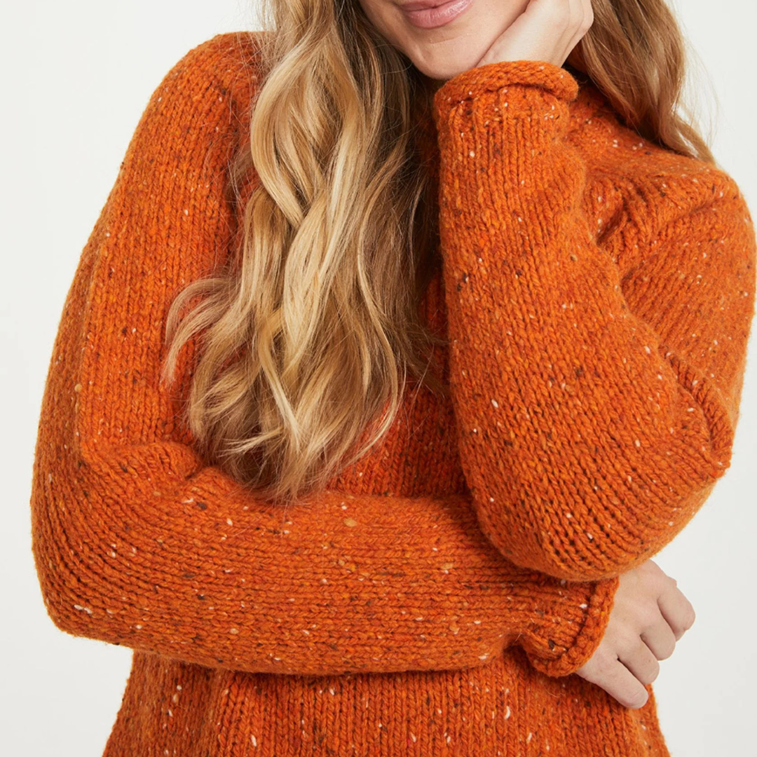 Brackloon Tweed Roll Neck Ladies Sweater - Orange