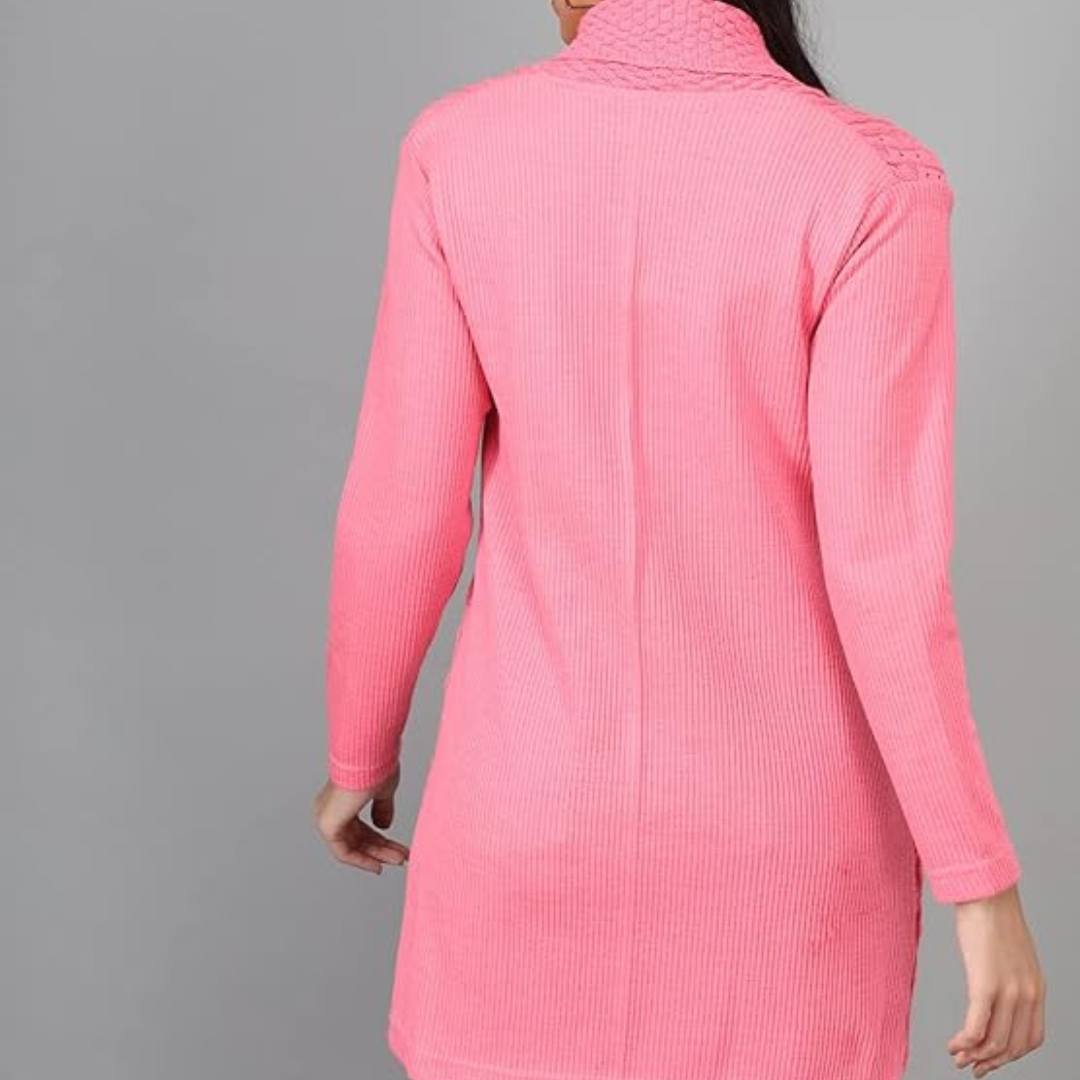 Women Wool Blend Banded Collar Cardigan