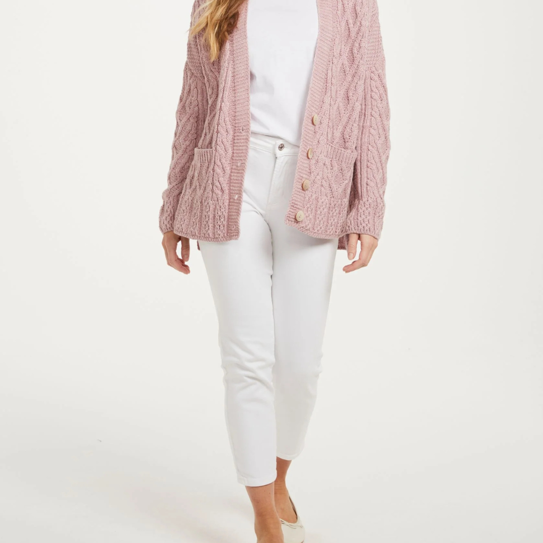 Valentia Trellis Aran Cardigan - Blush Pink