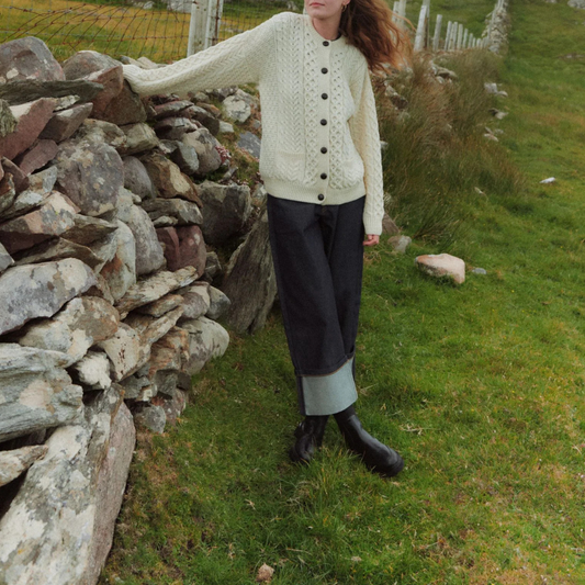Achill Island Ladies Merino Aran Cardigan - Cream