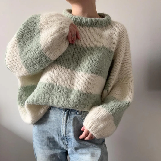 Bliss Knit Sweater PDF Pattern | Striped Oversized Beginner-Friendly, Top-Down | Tutorial with videos