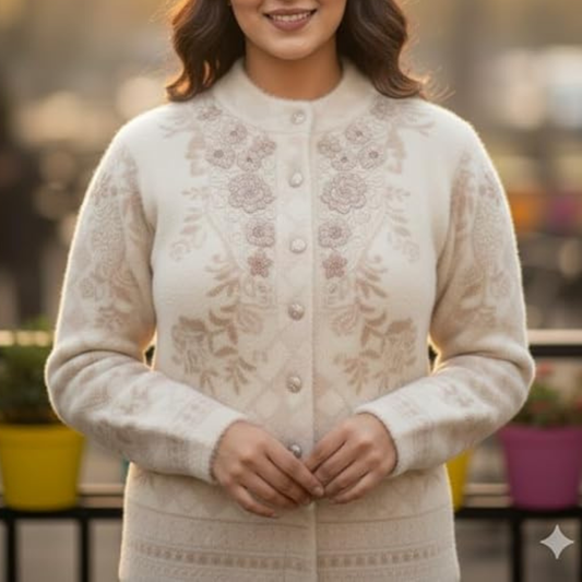 Women Woolen Sweater for Winter, Stylish Round Neck Cardigan Sweater, Wool Sweater Fully Warm with Front Buttoned Cardigan for Women