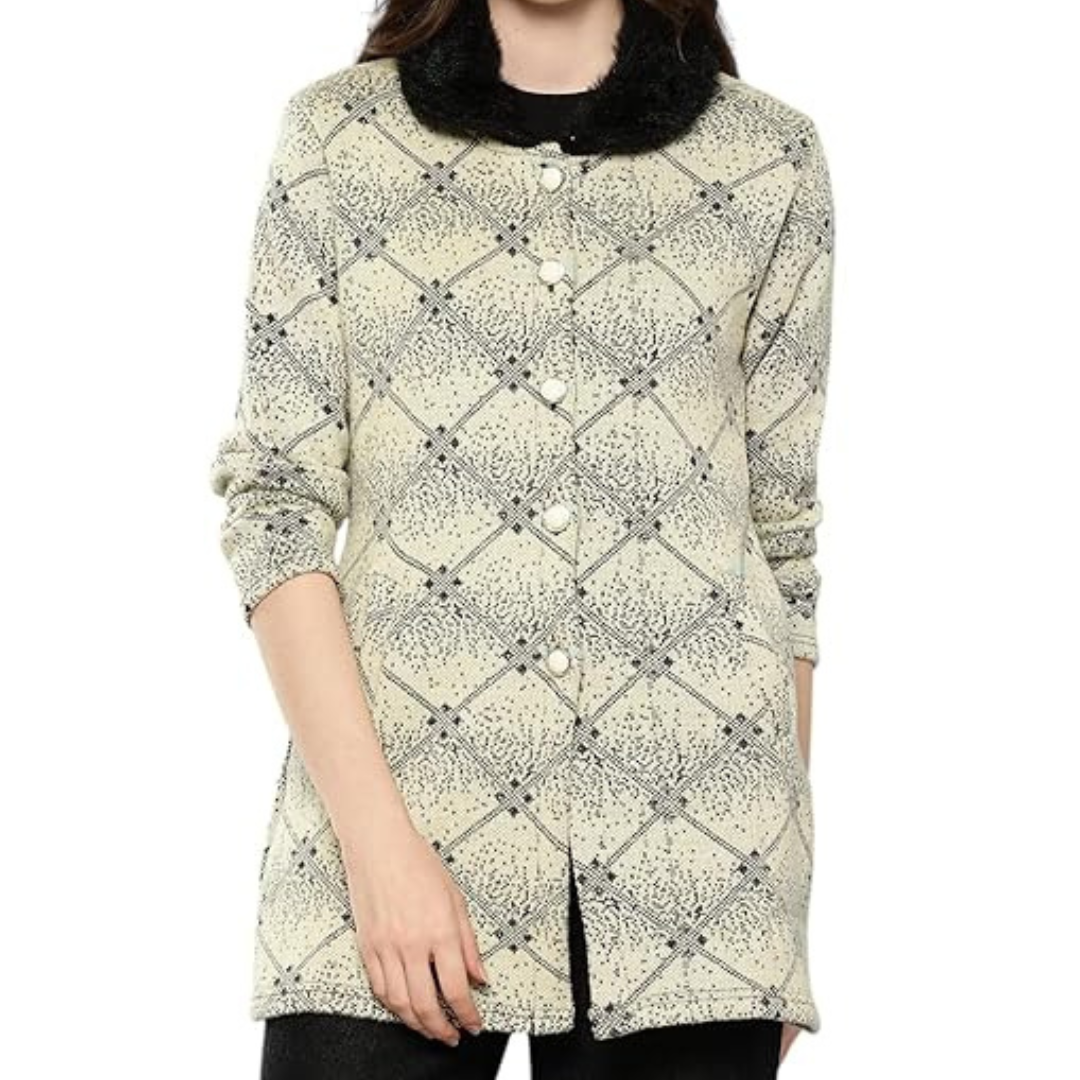 Aarika Womens Casual Wear Purple Colour Abstract Woolen Cardigan