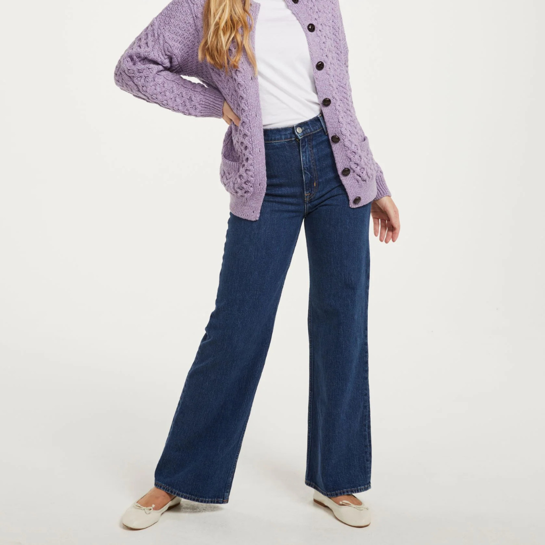 Achill Island Ladies Merino Aran Cardigan - Lavender