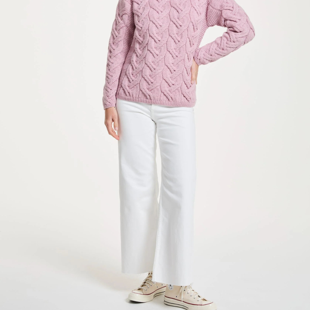 Kinsale Ladies Cable Aran Sweater -Pink