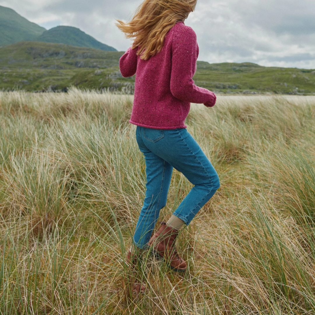 Brackloon Tweed Roll Neck Ladies Sweater - Pink