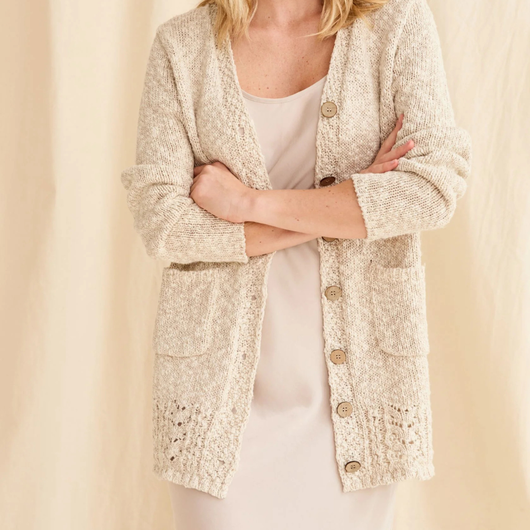 Eriu Cotton-Linen Long Line Cardigan - Cream