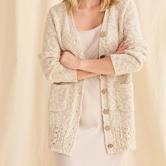 Eriu Cotton-Linen Long Line Cardigan - Cream