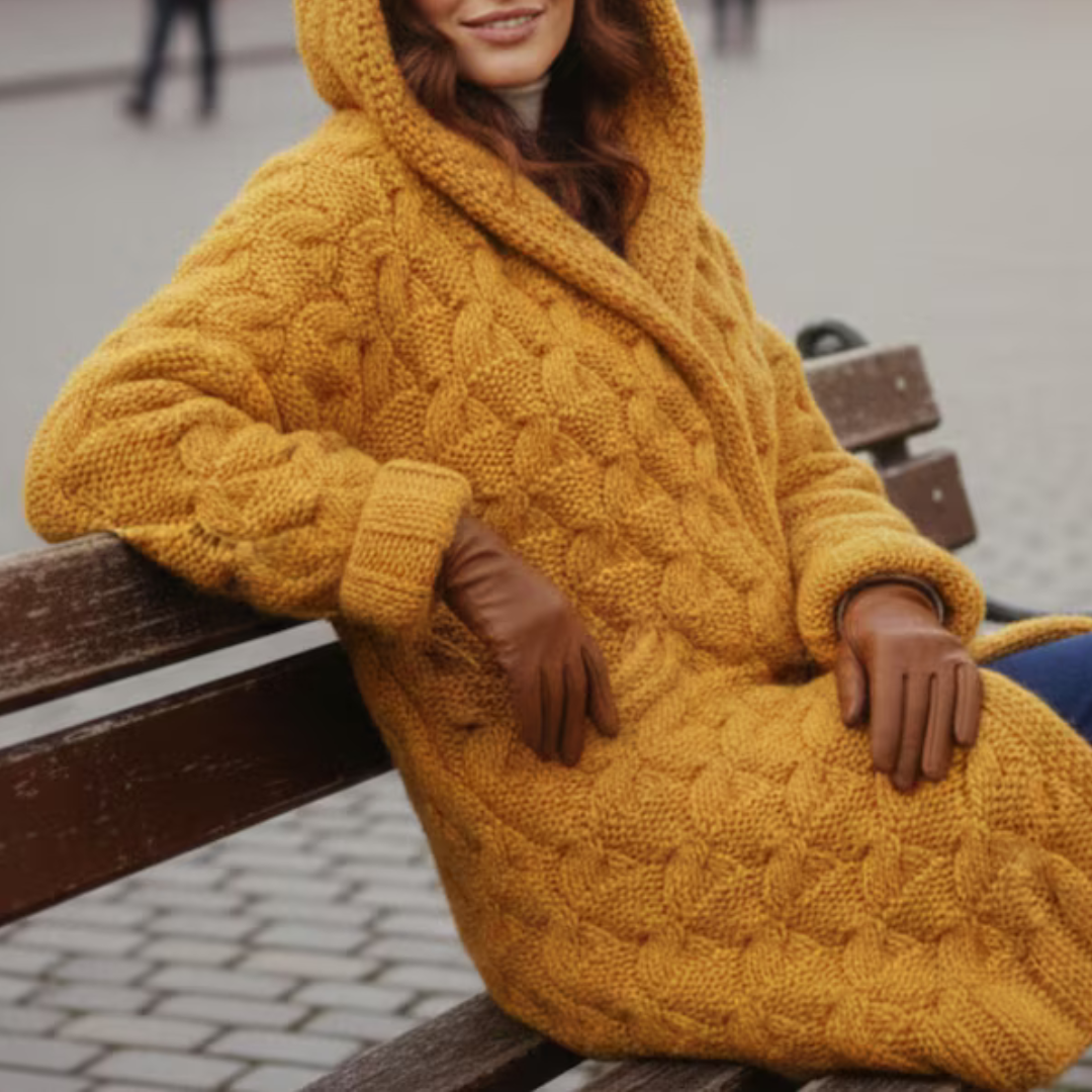 Chunky Cable Knit Cardigan PDF Pattern | Hooded Long Cardigan Knitting