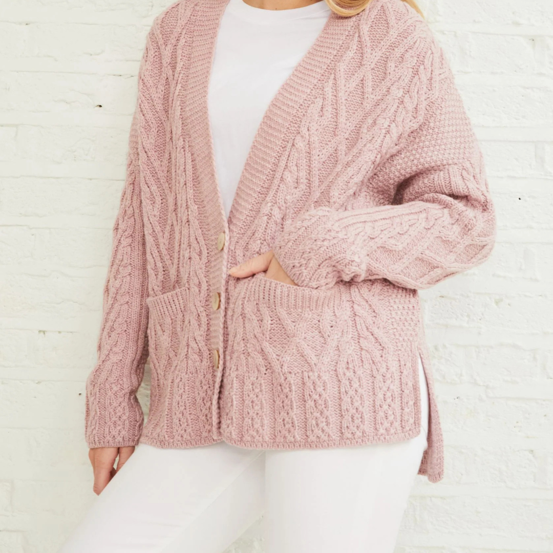 Valentia Trellis Aran Cardigan - Blush Pink