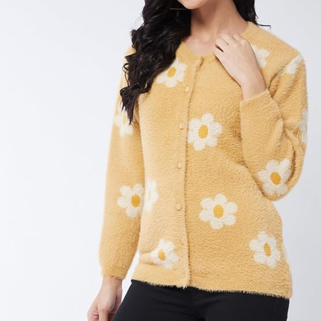 Modeve Floral Print Round Neck Casual Women Sweater