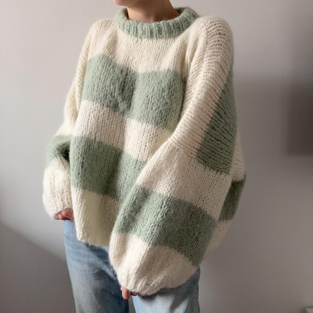 Bliss Knit Sweater PDF Pattern | Striped Oversized Beginner-Friendly, Top-Down | Tutorial with videos