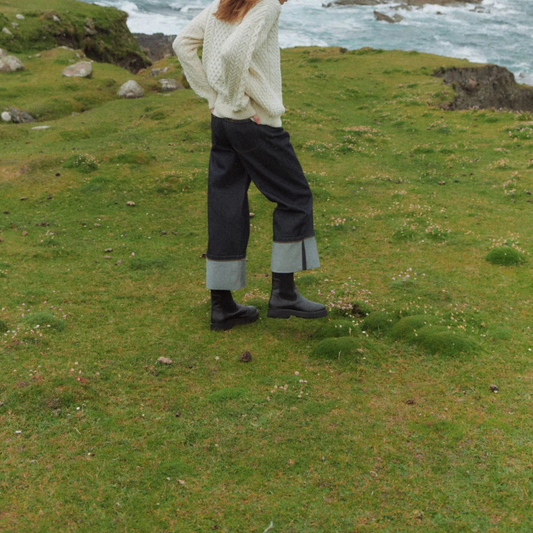 Achill Island Ladies Merino Aran Cardigan - Cream