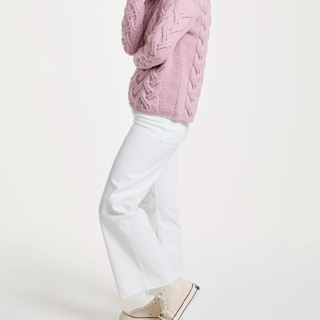 Kinsale Ladies Cable Aran Sweater -Pink