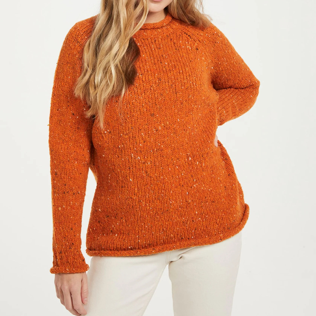 Brackloon Tweed Roll Neck Ladies Sweater - Orange