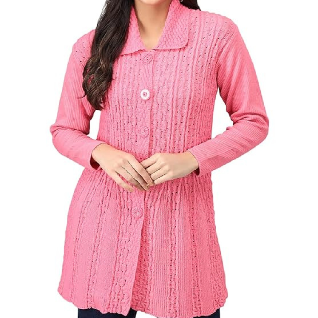 Women Wool Blend Banded Collar Cardigan