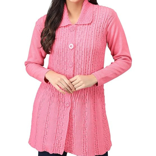 Women Wool Blend Banded Collar Cardigan