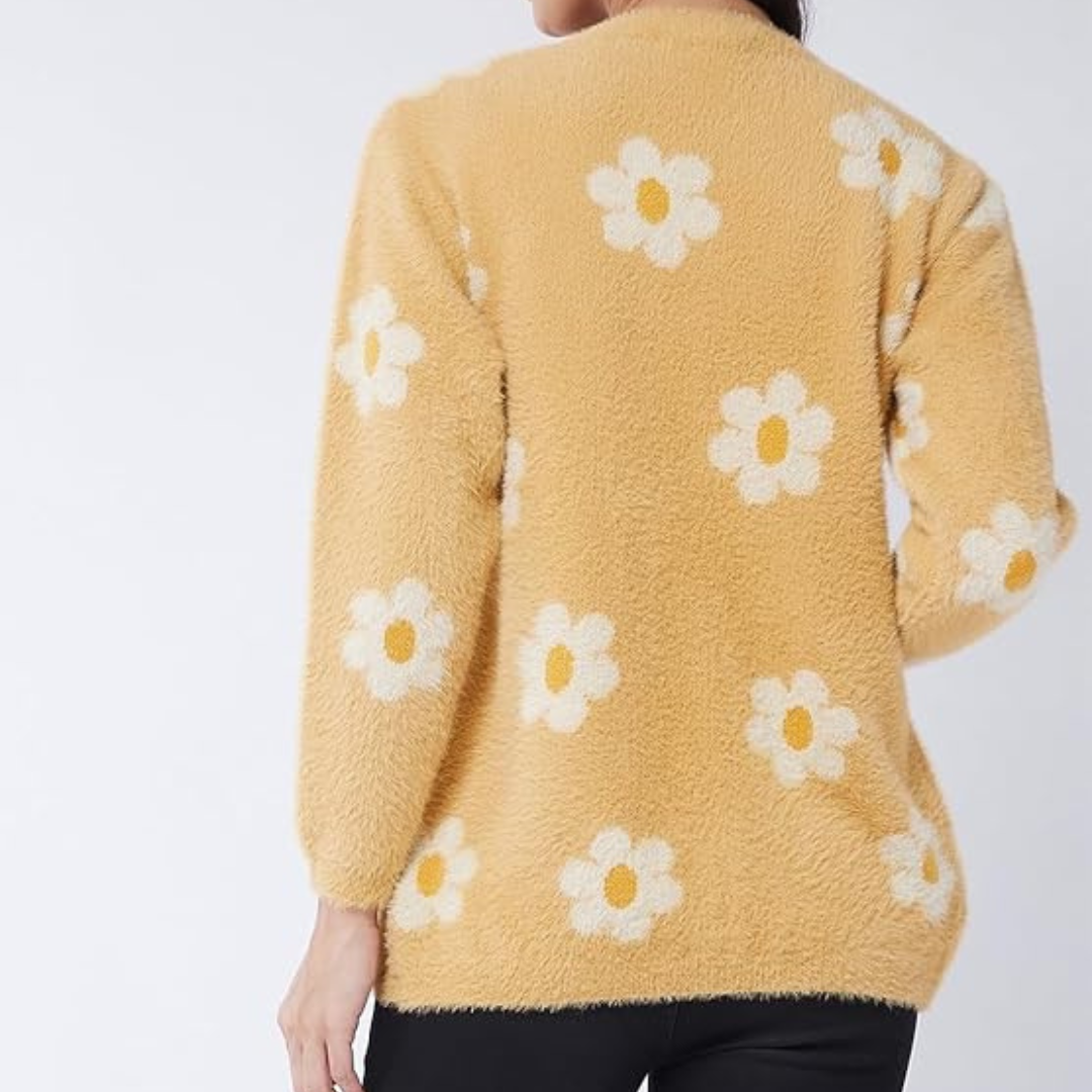 Modeve Floral Print Round Neck Casual Women Sweater