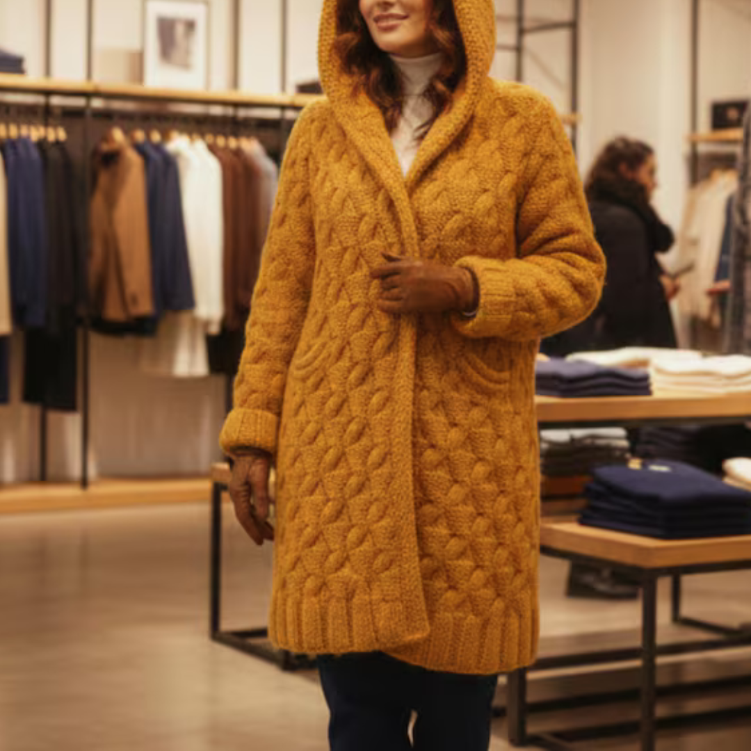 Chunky Cable Knit Cardigan PDF Pattern | Hooded Long Cardigan Knitting