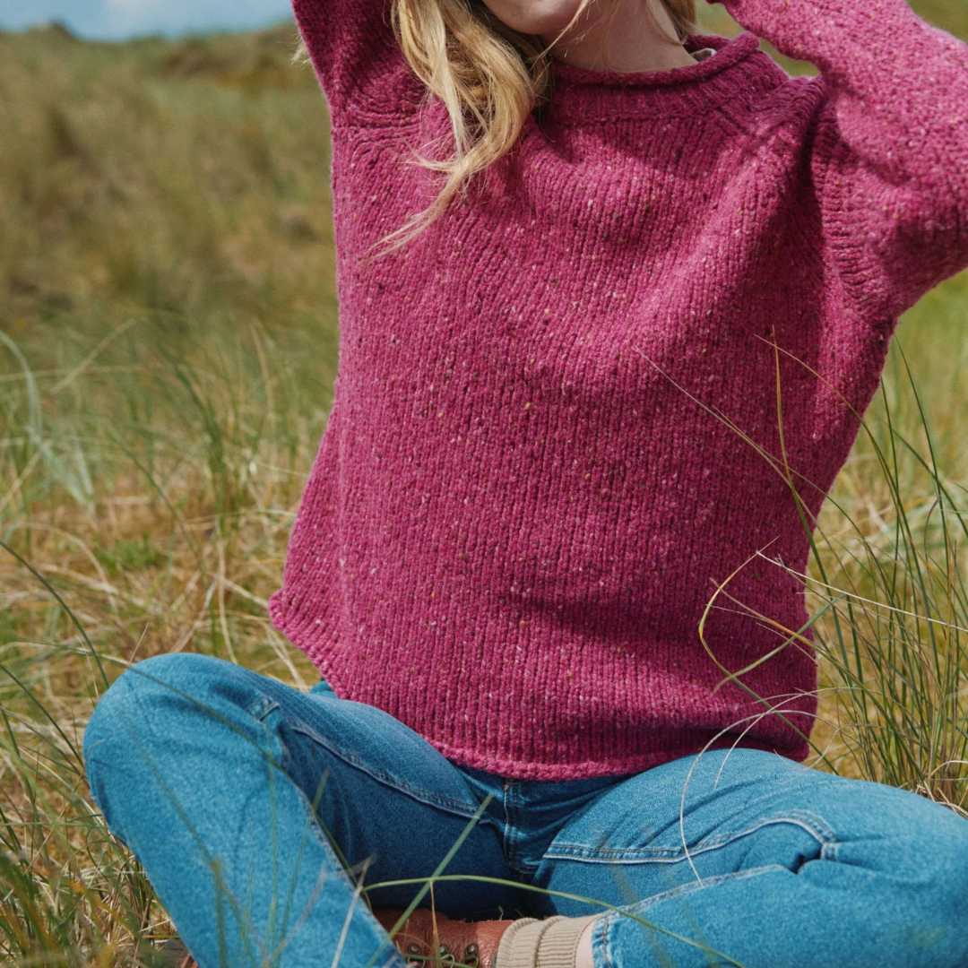 Brackloon Tweed Roll Neck Ladies Sweater - Pink