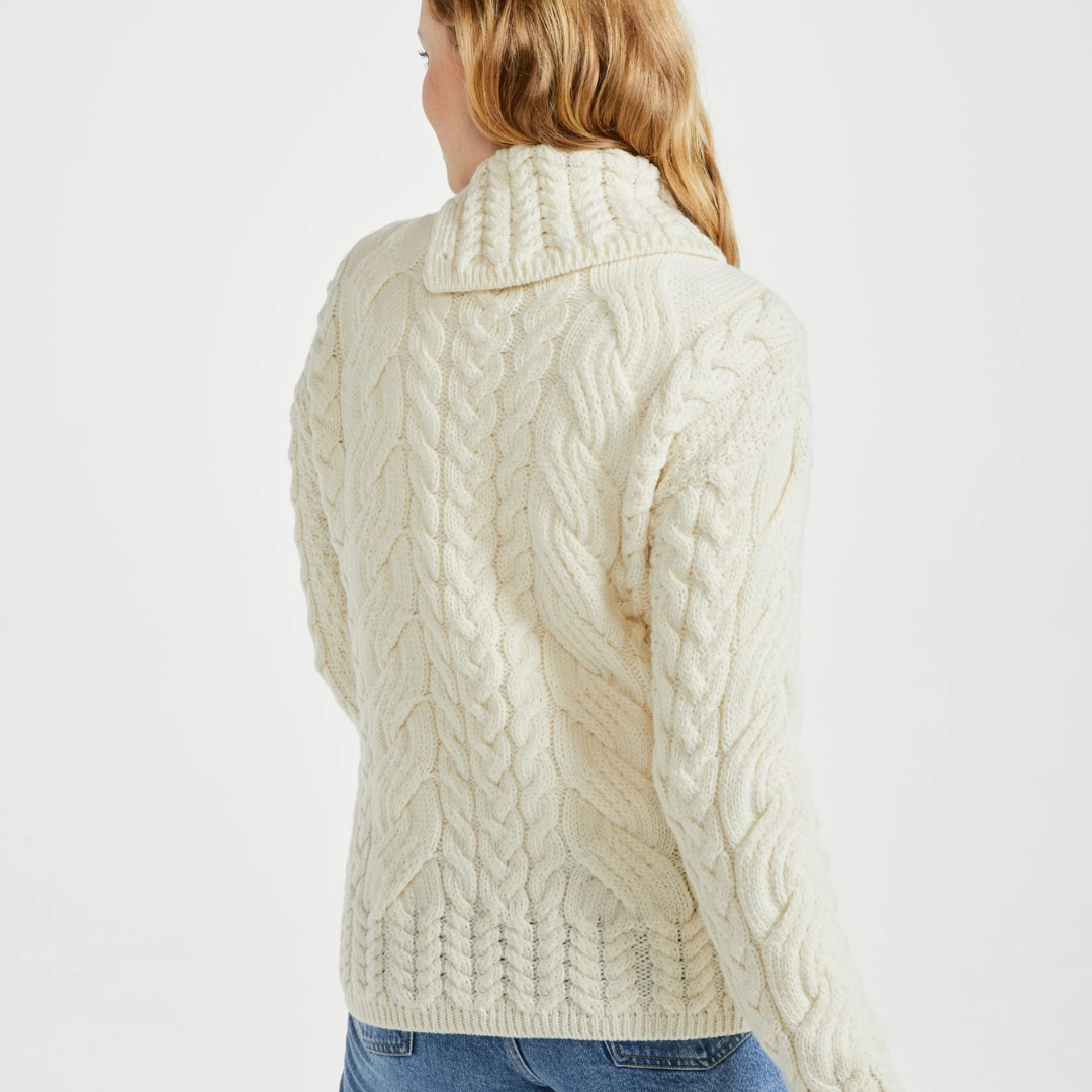 Maeve Aran Supersoft Merino Sweater with Button Collar - Cream