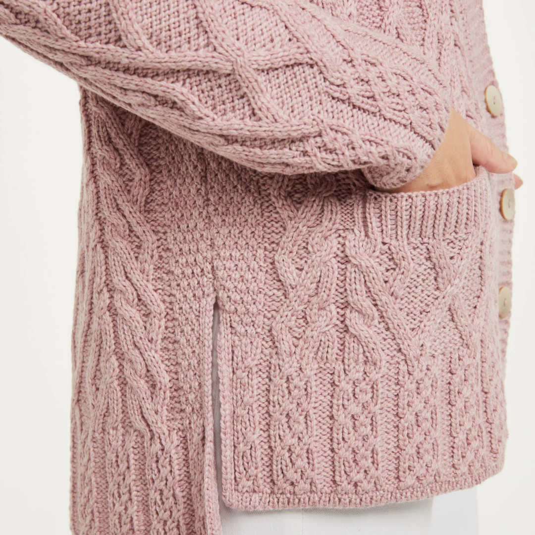 Valentia Trellis Aran Cardigan - Blush Pink