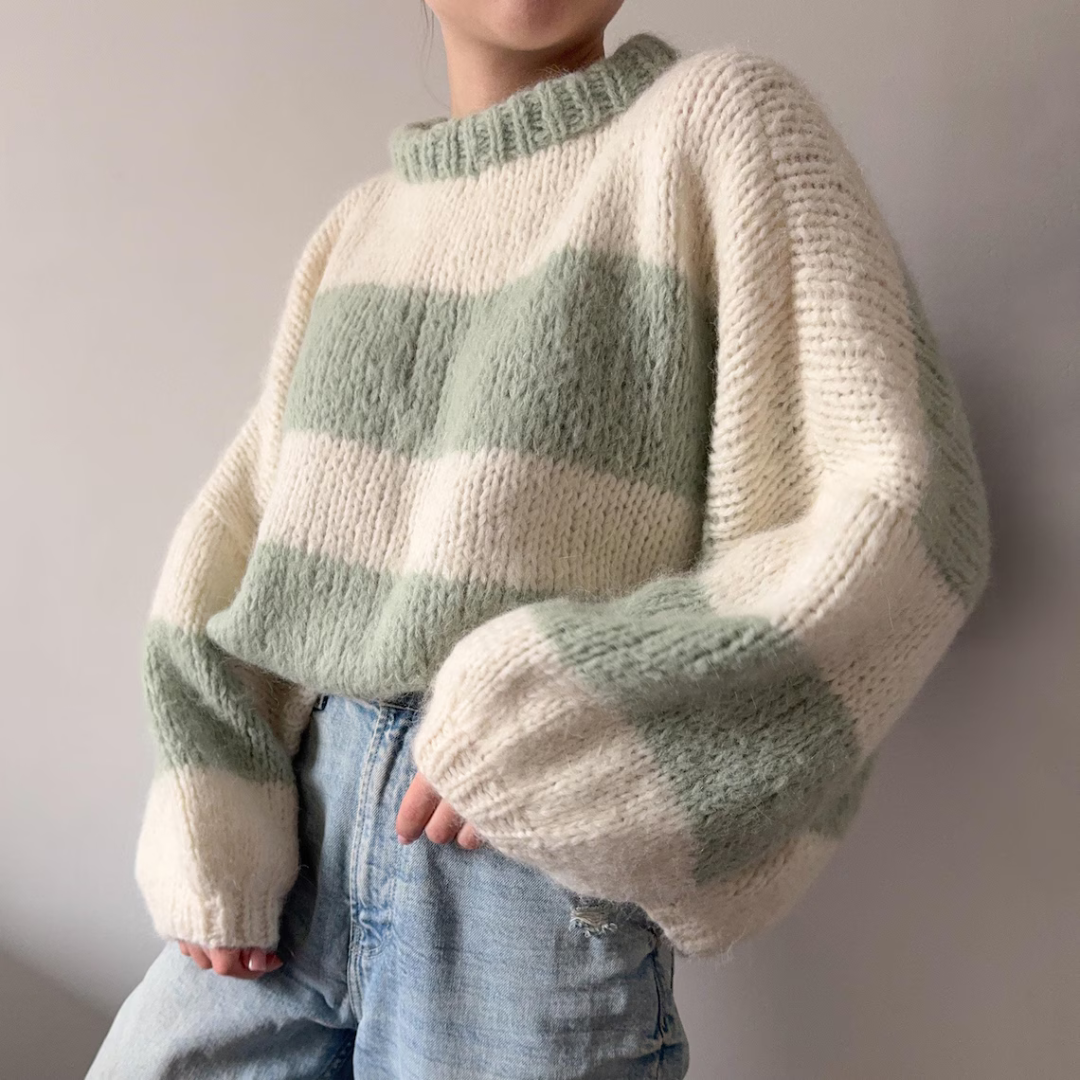 Bliss Knit Sweater PDF Pattern | Striped Oversized Beginner-Friendly, Top-Down | Tutorial with videos
