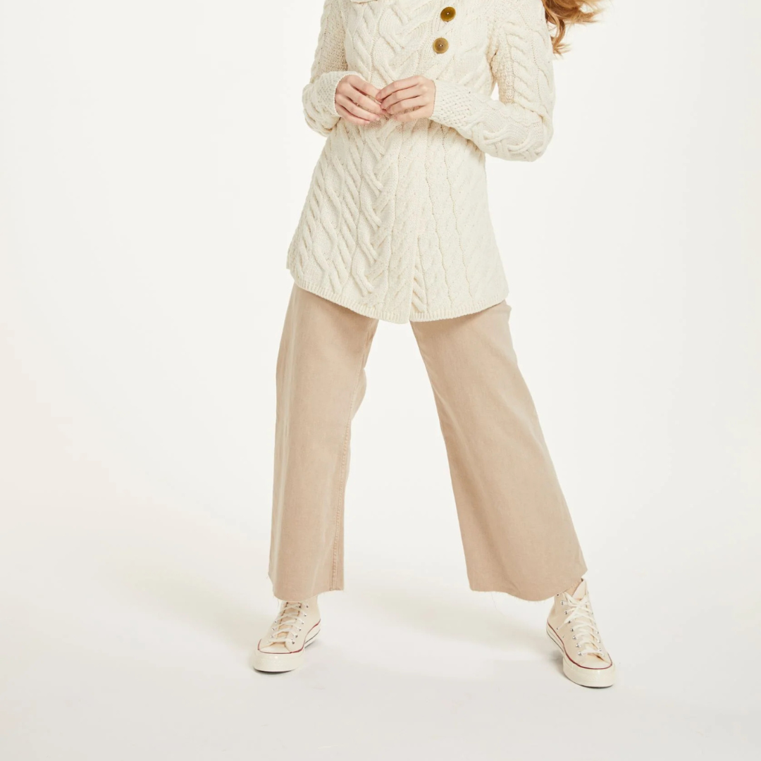 Carraig Ladies Supersoft Merino Aran Cardigan - Cream