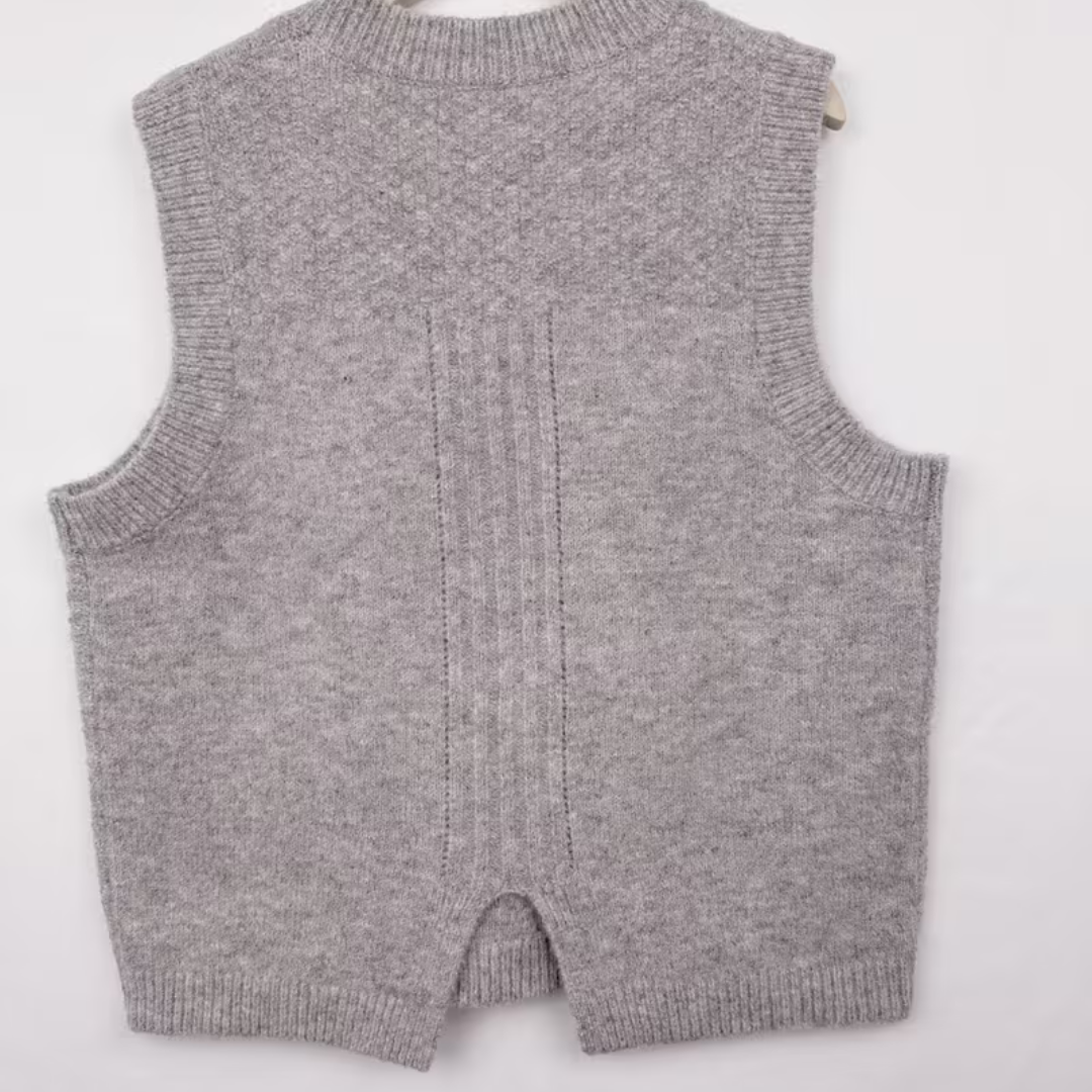 Women's Stretchy Cable- Vest - Round Neck Sleeveless Open Back Design, Solid Grey High Elasticity Machine-Washable Layering Piece for Spring/Fall, Casual to Formal Wear, Sleeveless Vests, Versatile Clothing, Academic Style, Comfortable Fit