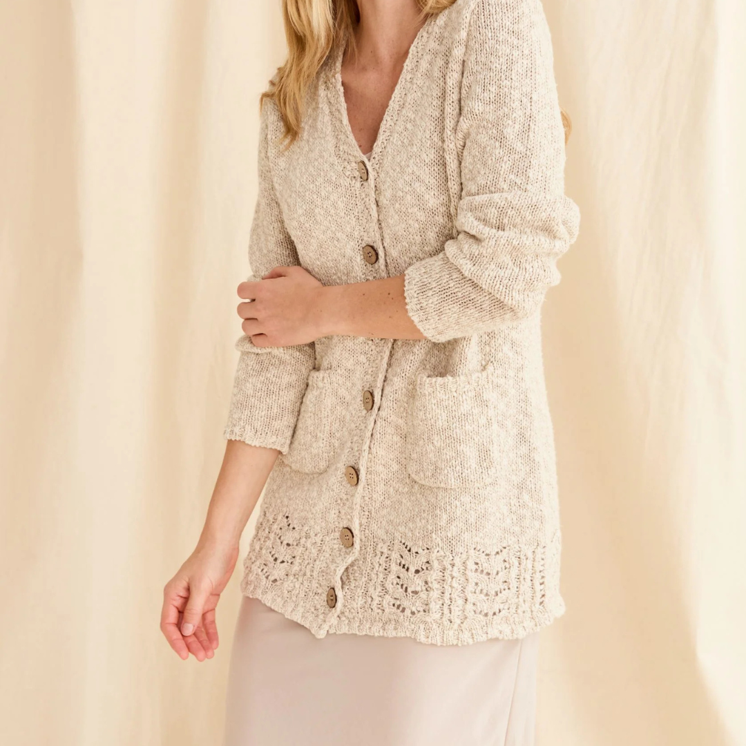 Eriu Cotton-Linen Long Line Cardigan - Cream