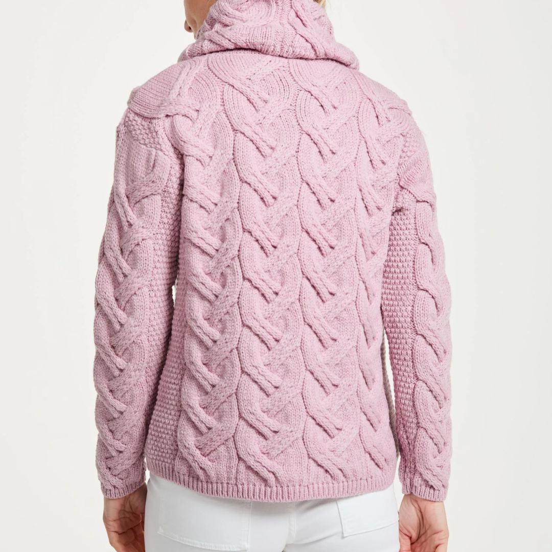 Kinsale Ladies Cable Aran Sweater -Pink