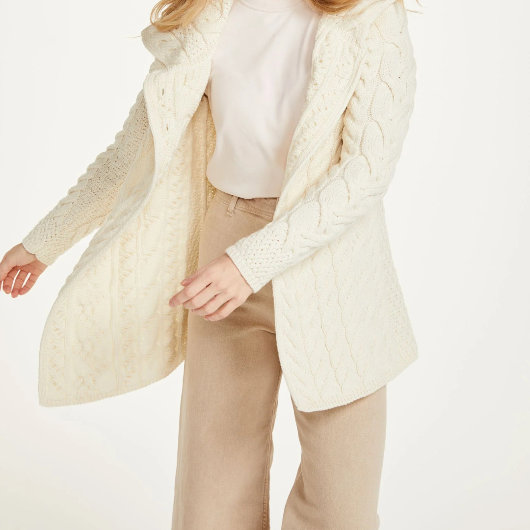 Carraig Ladies Supersoft Merino Aran Cardigan - Cream